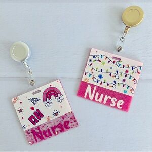 Glitter Badge Buddy | Nurse Card Holder | RN ID Tag Backer and Retractable Reel